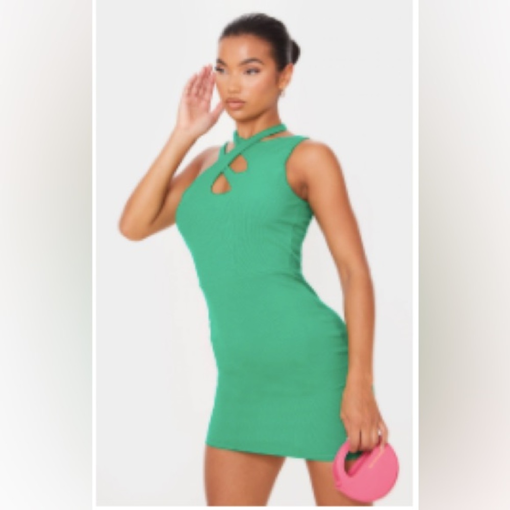 PrettyLittleThing Green One Shoulder Dress